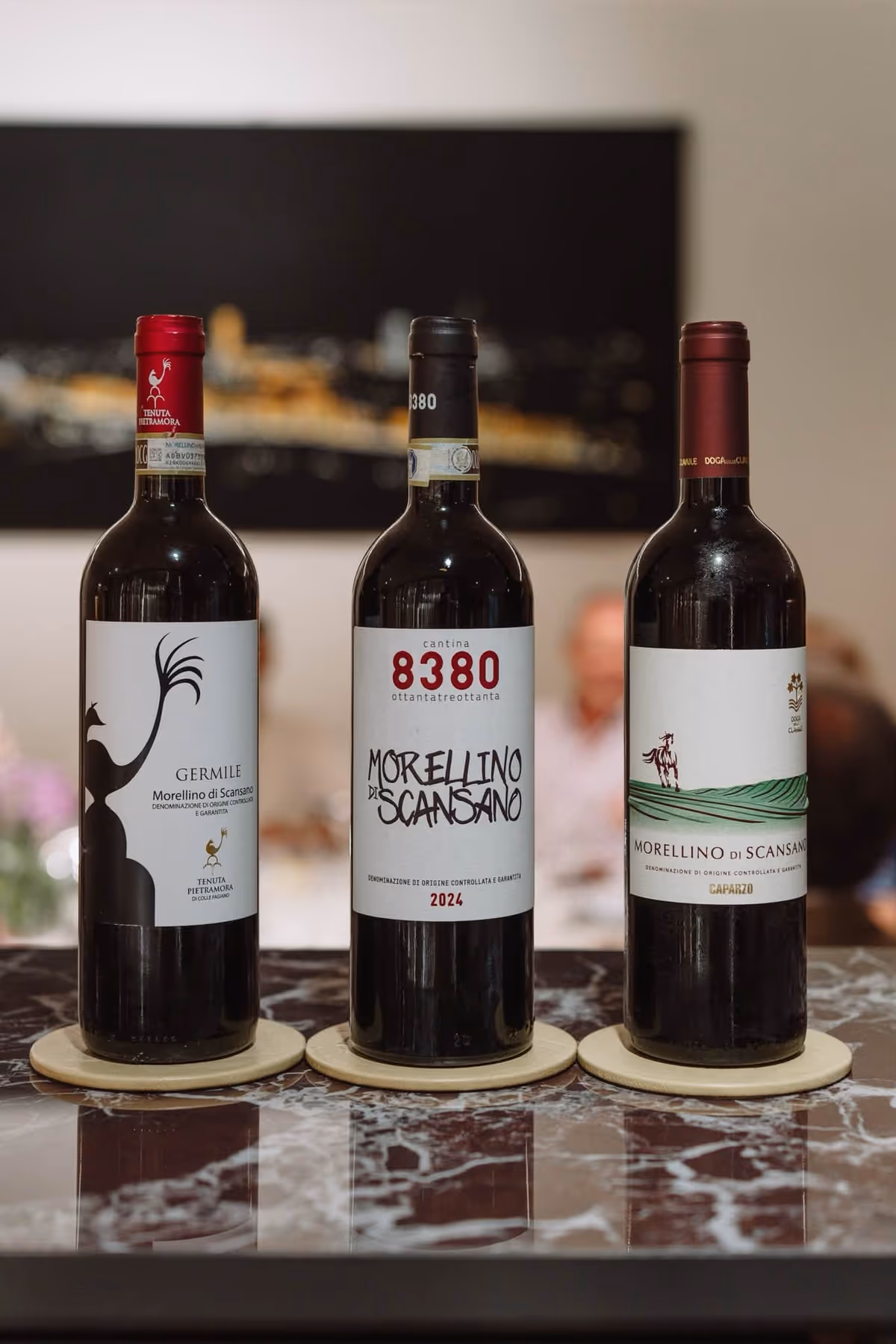 I tre Morellino di Scansano della Categoria Annata 2024: Germile di Tenuta Pietramora, 8380 di Cantina 8380 e Doga delle Clavule
